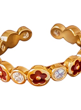 古婷金色锆石花朵开口戒指高级感