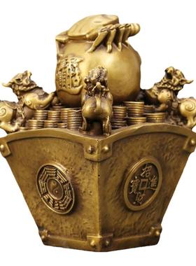 纯黄铜四方纳财日进斗金吉祥物摆件装饰品家居客厅店铺开业办公室