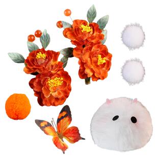 古风布绒花发夹对夹蝴蝶少女毛绒夹子头饰汉服可爱毛绒配饰组合