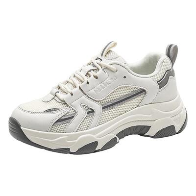 木林森女鞋真皮网面老爹鞋女透气