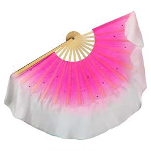 小花戏蝶舞蹈扇子秧歌扇真丝玫红倒染渐变八寸山西民间舞表演专用