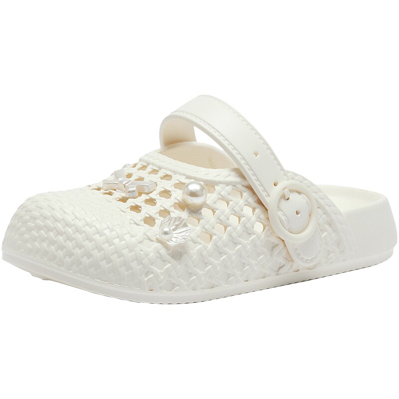 热风米色洞洞鞋女鞋2026年春季新款通勤百搭凉拖户外凉鞋休闲拖鞋