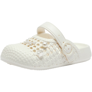 热风米色洞洞鞋女鞋2026年春季新款通勤百搭凉拖户外凉鞋休闲拖鞋