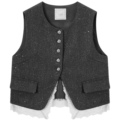 爱居兔高智气质马甲短2025年冬季新款女时尚蕾丝边叠穿马夹