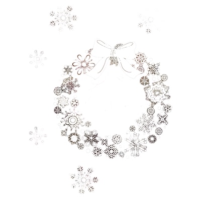 白色雪花圣诞花环静电贴麋鹿