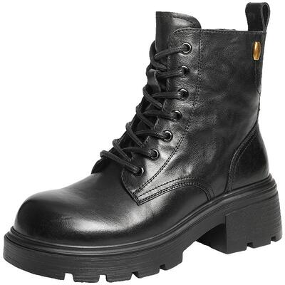 百丽加绒保暖牛皮厚底增高英伦风马丁靴女鞋子休闲短靴B2940DD5