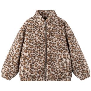 MUCMUKN【千禧复古】豹纹羊羔绒外套新雪丽棉保暖棉服女童冬新款