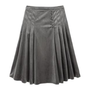 PIT休闲复古灰色长裙半身裙遮肉显瘦设计感A字百褶裙女中长款