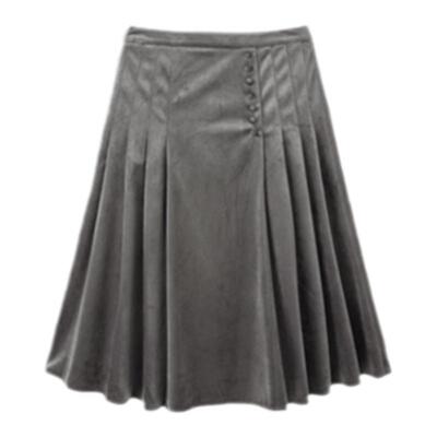 PIT休闲复古灰色长裙半身裙遮肉显瘦设计感A字百褶裙女中长款