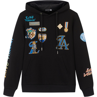 BM刺绣徽章欧美式高街卫衣男潮ins潮牌嘻哈连帽秋季上衣2021新款