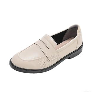 Pansy盼喜女鞋休闲轻便舒适浅口百搭乐福鞋一脚蹬坡跟鞋子春秋新