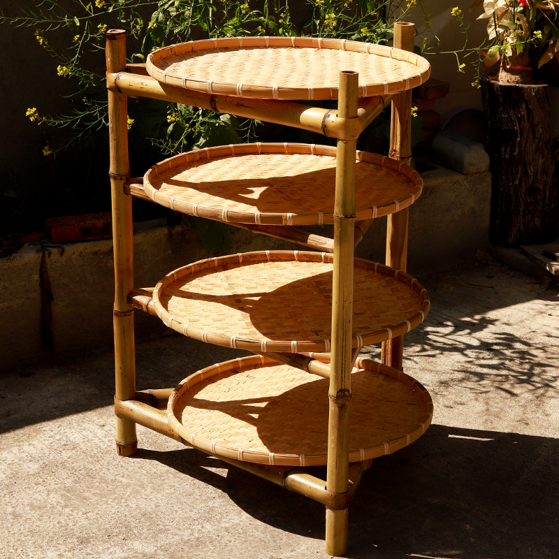 手工竹制晾晒架三脚架竹子置物架干货架网红市井火锅菜品架子竹筛