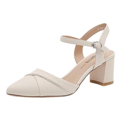 大东官方正品粗跟高跟包头凉鞋