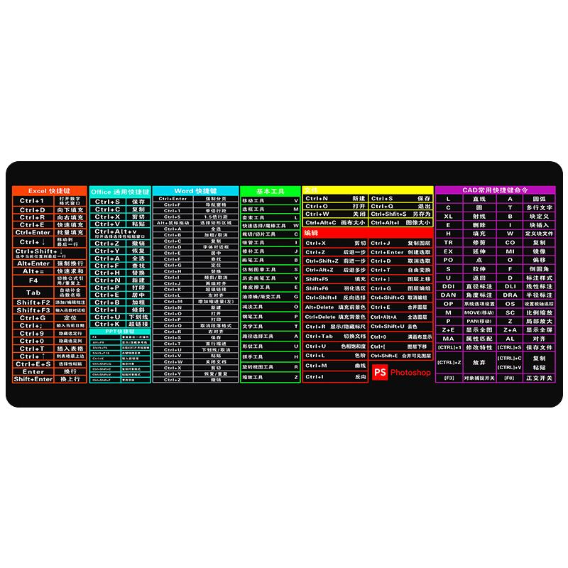 超大鼠标垫锁边快捷键大全办公家用游戏电竞女生电脑桌面键盘垫子