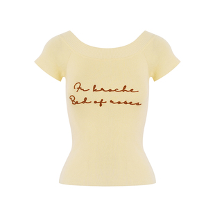 孟子义同款 Kroche  莱赛尔重工刺绣一字领修身针织短袖T恤