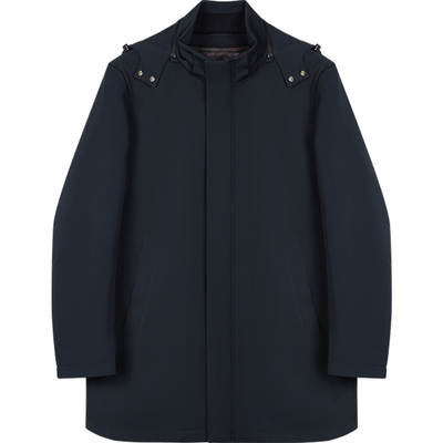 乔治白秋冬男士连帽羽绒服休闲纯色外套防风保暖通勤日常鹅绒上衣