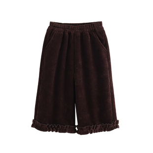 砚台家女童灯芯绒花边裤冬装新款儿童宝宝加绒直筒裤加厚保暖长裤