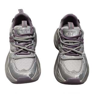 真皮厚底老爹鞋女鞋2026春季新款网面水钻透气增高运动休闲鞋冰洁