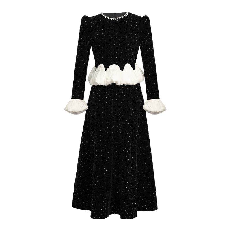 2026年会Party小礼服显瘦重工荷叶边烫钻连衣裙秋冬法式高雅女装