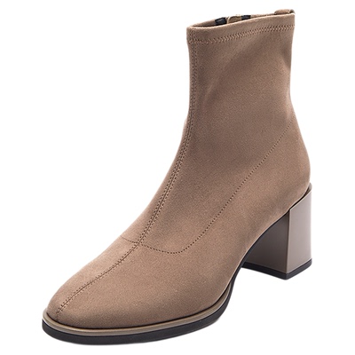 莱尔斯丹2025秋季新款时尚圆头拉链头纯色时装短靴5T61704