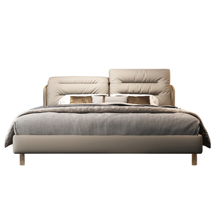 主卧高级感高脚现代简约双人床大床头层牛皮智能靠背M586真皮床