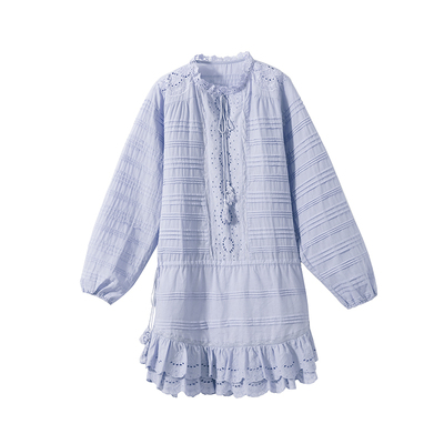 蕾丝拼接流苏系带收腰连衣裙