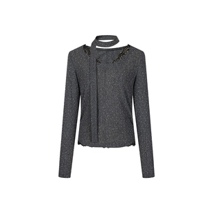 none 气质蕾丝大圆领上衣女2025秋季新款细带围巾收腰时髦百搭