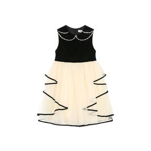 RBIGX瑞比克童装2025冬季新款拼色平绒典雅复古公主礼服连衣裙