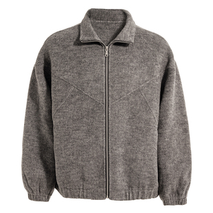 海上公路细条纹毛呢夹克男士25秋冬季拉链立领短款双面呢羊毛外套