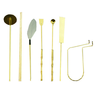 香道用品黄铜七件套香筷侧平押香勺香铲羽扫灰押银叶夹香篆隔火熏