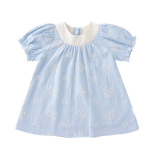 modomoma女童连衣裙夏季短袖裙子儿童千金感碎花公主裙·若花掠影