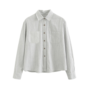 alex stevens薄款好看条纹衬衫女春夏季长袖防晒衬衣宽松上衣外套