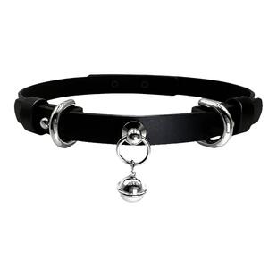 逆环choker925纯银双耳铃铛真皮项圈刻字女m锁骨链定制颈带礼物