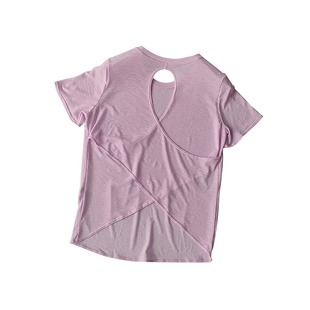 2025新品瑜伽服女罩衫短袖镂空交叉轻薄网纱美背显瘦健身运动上衣