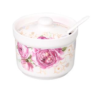 陶瓷调味罐单件套有盖子 欧式调味瓶调料盒铁架 绿色花式配小勺子