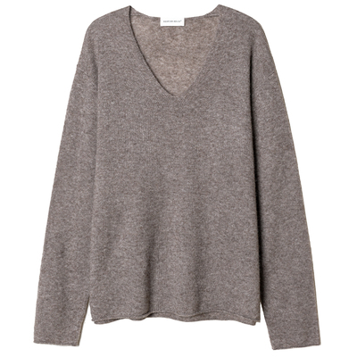 拉毛羊毛羊驼混纺针织V领套头衫
