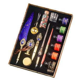 欧式文艺复古羽毛笔礼盒宝石钢笔套装机械齿轮蒸汽朋克蘸水笔中小学生沾水笔男女朋友网红ins生日礼物送老师