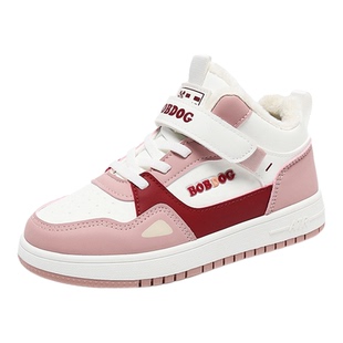 巴布豆童鞋女童高帮棉鞋冬季2025新款加绒加厚儿童运动鞋女孩板鞋