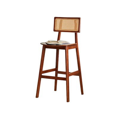 藤编吧台椅实木商用岛台靠背高脚凳子日式复古民宿前台酒吧餐椅子