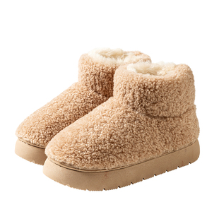 毛绒时尚雪地靴女款2025新款冬季加绒加厚羊羔绒厚底外穿保暖棉鞋