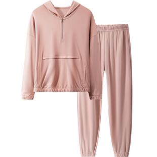休闲懒庸风连帽睡衣女套装2024新款春秋宽松长袖长裤家居服可外穿