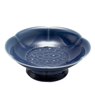 清山胡同陶瓷高脚果盘中式茶点盘复古零食盘点心盘家用贡品盘壶承