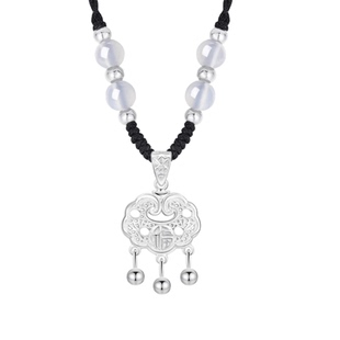 香港正生999纯银平安锁项链足银镂空花丝国潮风平安如意福长命锁