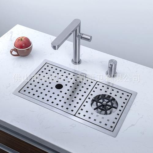 304不锈钢带高压洗杯器水槽沥水网盖板冷热水+净水龙头吧台盆4927