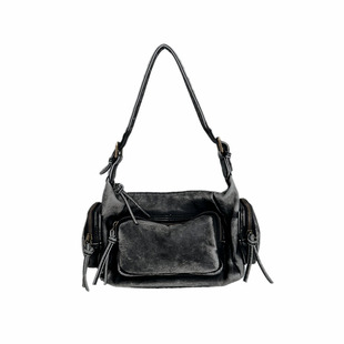 YAU大树 缪系风复古机车口袋腋下包y2k擦色辣妹做旧单肩hobo包