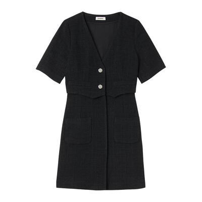 SANDRO法式V领黑色连衣裙