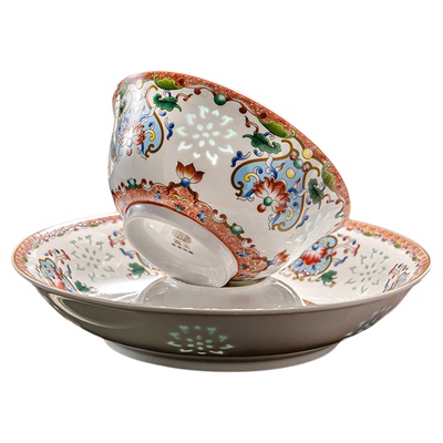 中式珐琅彩宫廷风玲珑瓷餐具