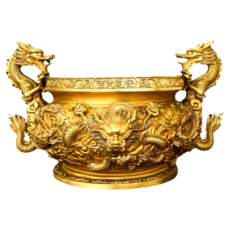 纯铜九龙香炉摆件大号家居室内寺庙祠堂插香圆底炉香薰炉工艺品