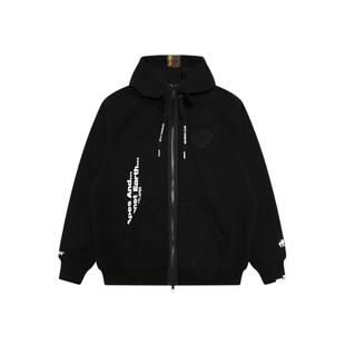 Aape旗舰店男装秋冬猿人徽章字母印花薄绒连帽卫衣外套C397XXP