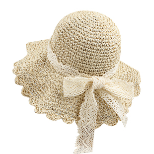 法式蕾丝蝴蝶结草编渔夫帽女2025新款海边沙滩大檐防晒草帽遮阳帽